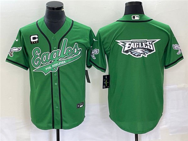 Men's Philadelphia Eagles Green With C Patch Team Big Logo Cool Base Stitched Baseball Jersey
